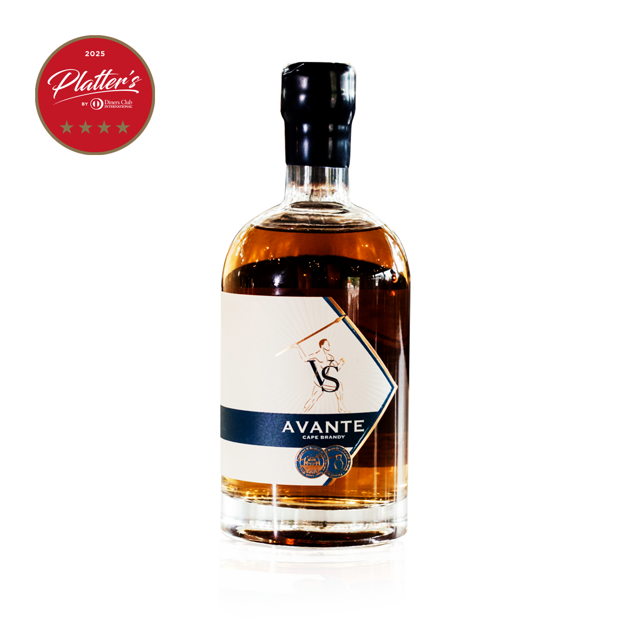 Avante Brandy VS Bottle Front View with platter award