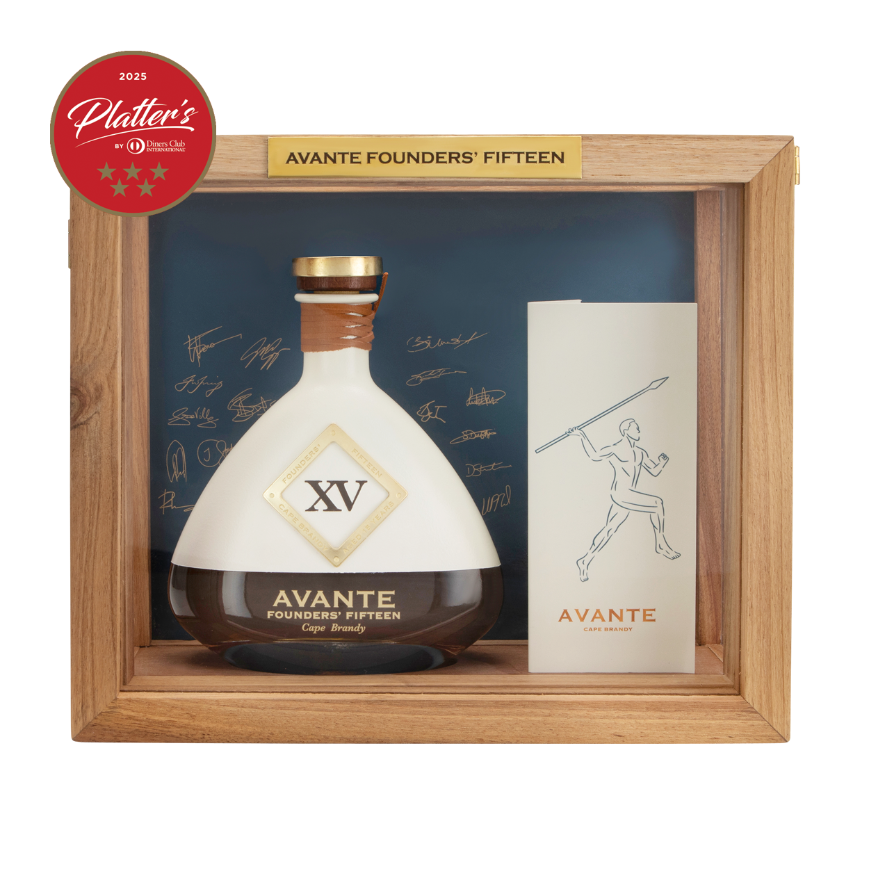 Front view of the Avante Founders' Fifteen XV Cabinet and Bottle of Brandy 1